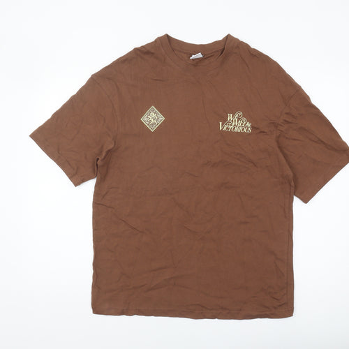 ZARA Men Brown Cotton Short Sleeve T-Shirt Size S