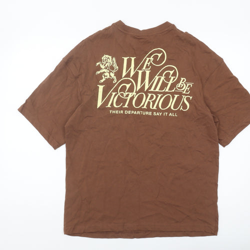 ZARA Men Brown Cotton Short Sleeve T-Shirt Size S