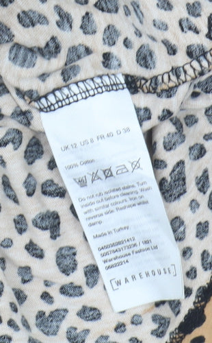 Warehouse Women's Beige Animal Print Ringer T-Shirt