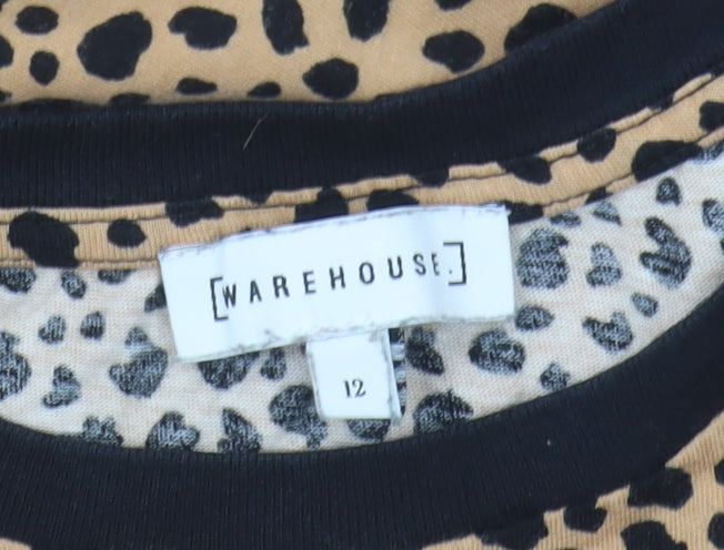 Warehouse Women's Beige Animal Print Ringer T-Shirt