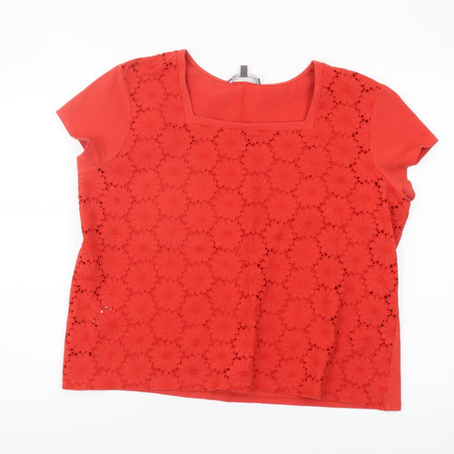 Laura Ashley Red Women's Floral Embroidered Blouse Size 18