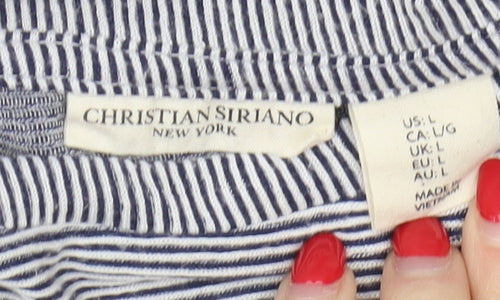 Christian Siriano Women's Blue Striped T-Shirt, Size L