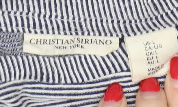 Christian Siriano Women's Blue Striped T-Shirt, Size L