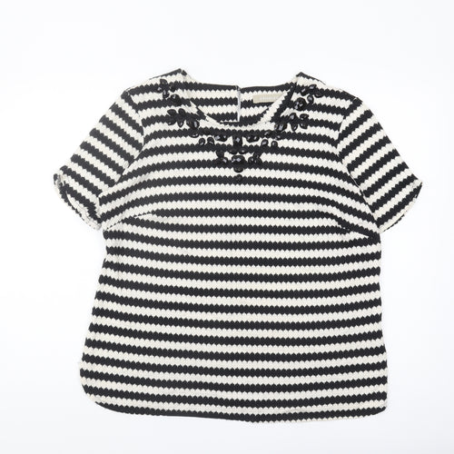 Anthology Women Black Striped Blouse Size 16 Casual Chic