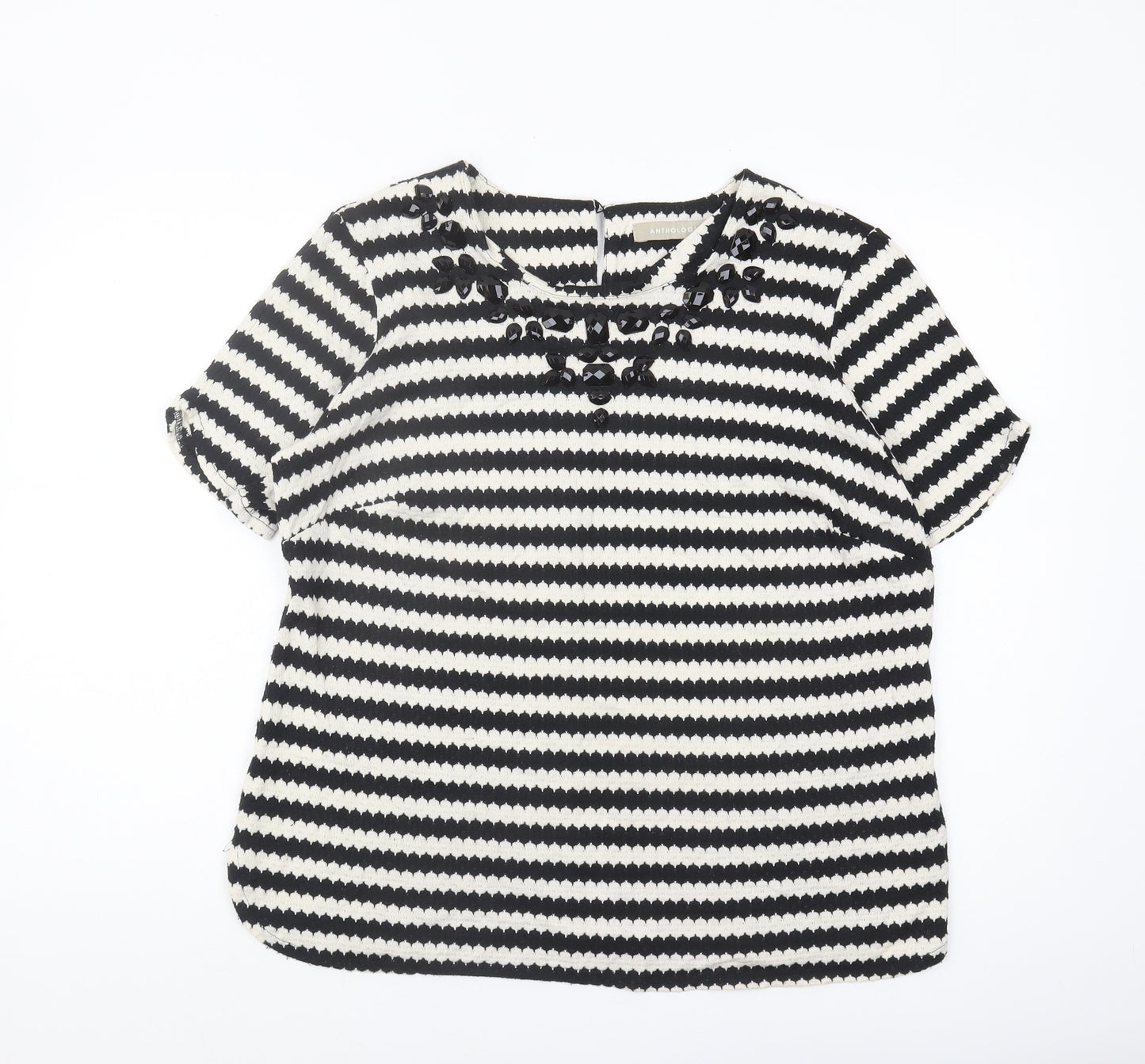 Anthology Women Black Striped Blouse Size 16 Casual Chic