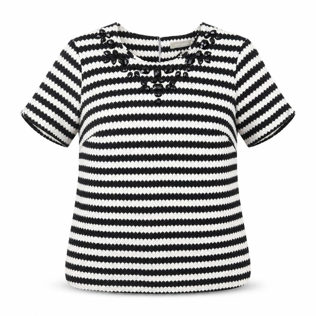 Front view of Anthology Women Black Striped Blouse, size 16, Casual Chic