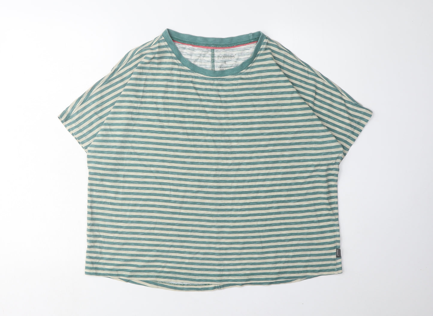 Howies Women's Green Striped T-Shirt, Size L, Relaxed Style