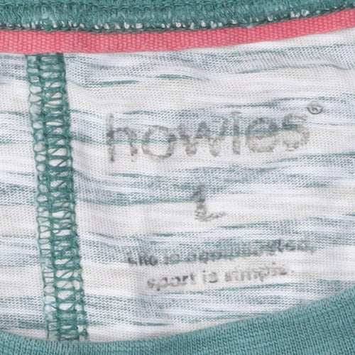 Howies Women's Green Striped T-Shirt, Size L, Relaxed Style