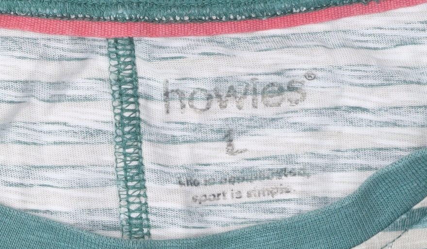 Howies Women's Green Striped T-Shirt, Size L, Relaxed Style