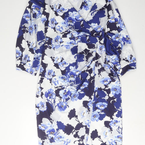 Quiz Women's Blue Floral Wrap Dress, Size 14
