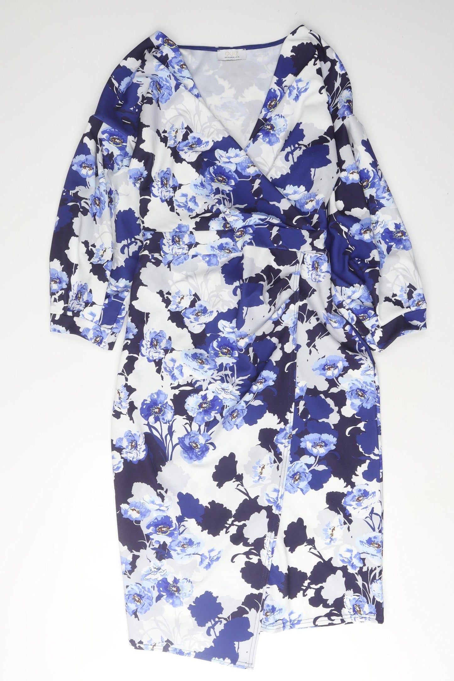 Quiz Women's Blue Floral Wrap Dress, Size 14