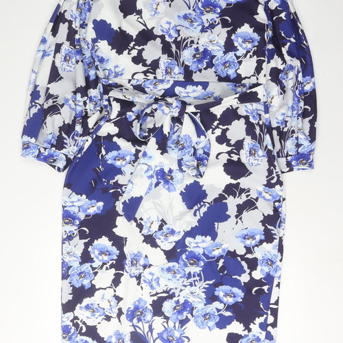 Quiz Women's Blue Floral Wrap Dress, Size 14