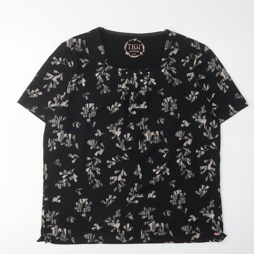 TIGI Women's Black Floral Short Sleeve T-Shirt Size 14