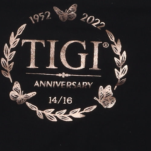 TIGI Women's Black Floral Short Sleeve T-Shirt Size 14