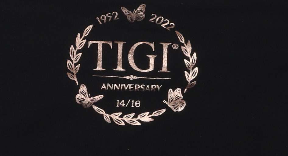 TIGI Women's Black Floral Short Sleeve T-Shirt Size 14