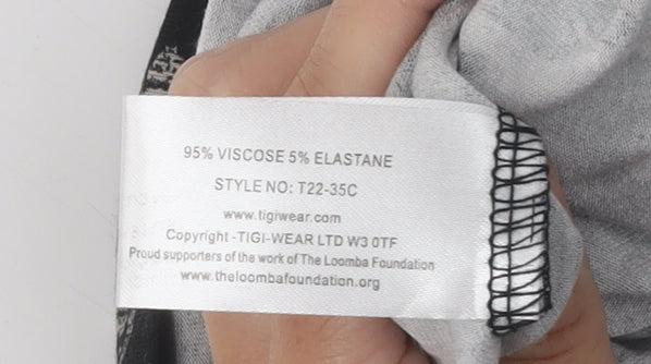 TIGI Women's Black Floral Short Sleeve T-Shirt Size 14