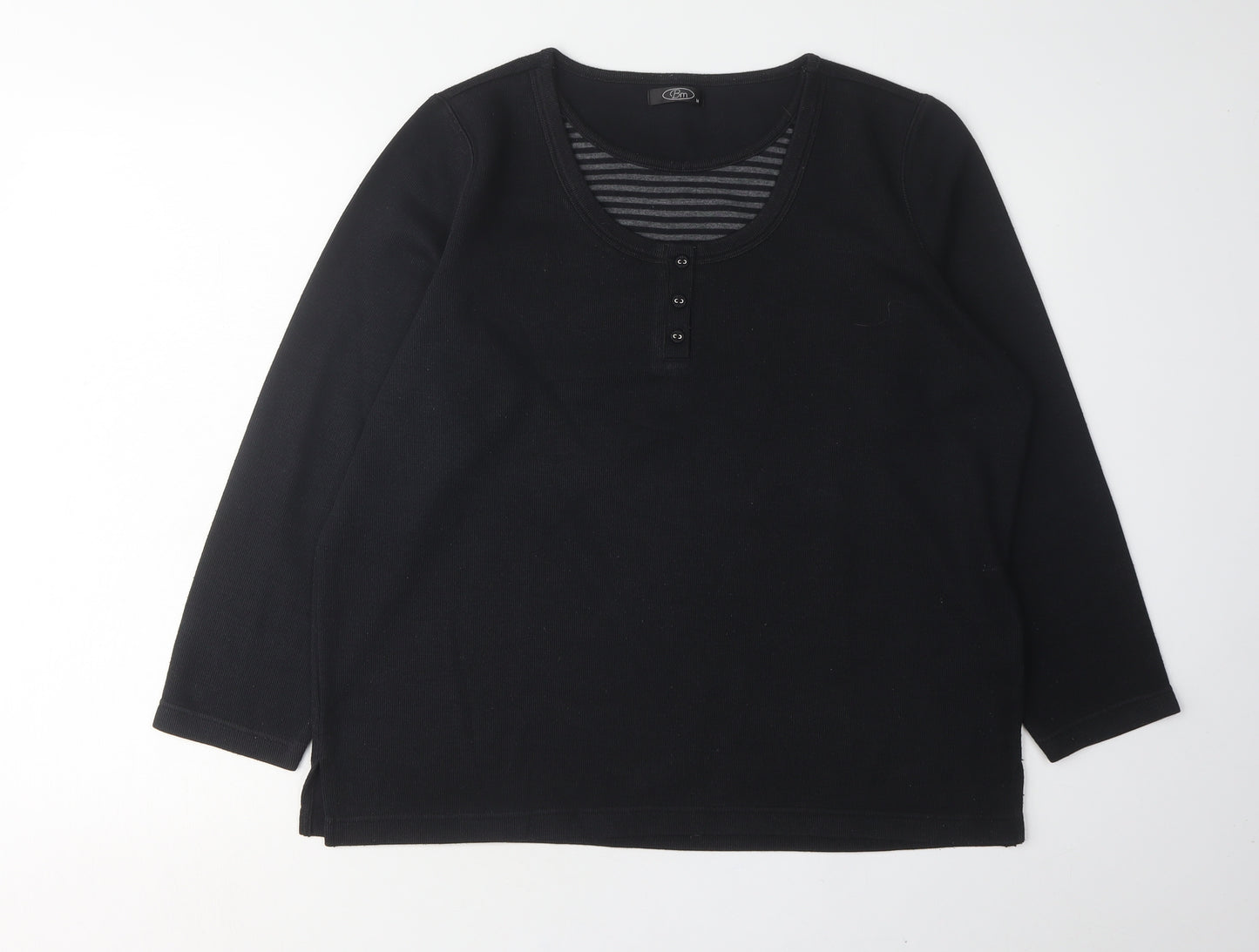 Bm Women's Black 3/4 Sleeve Scoop Neck Top M