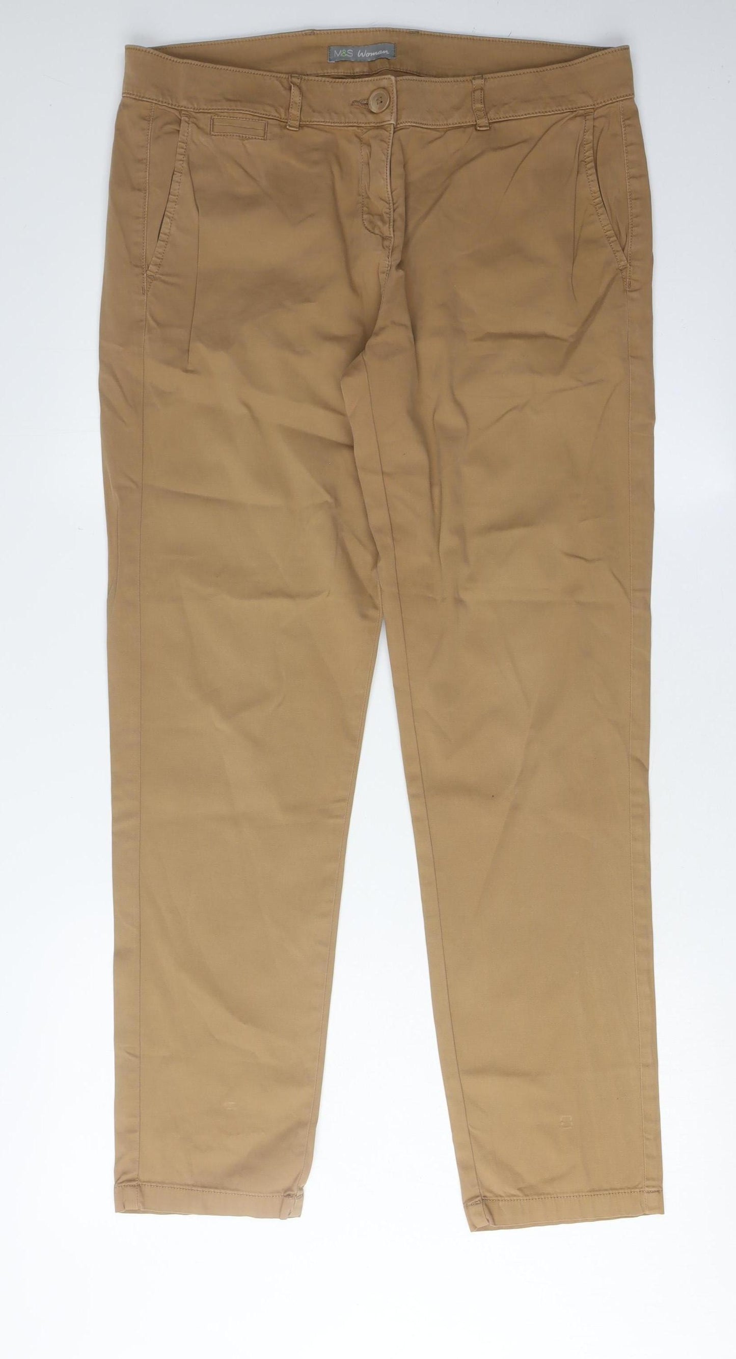 Marks and Spencer Women's Beige Chino Trousers Size 14