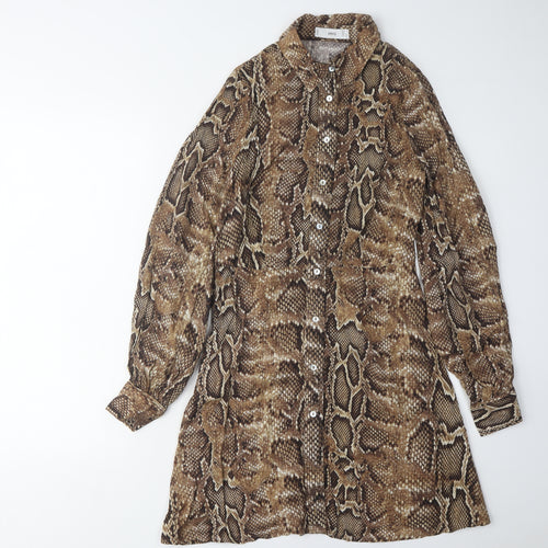 MNG Women's Brown Animal Print Shirt Dress XS