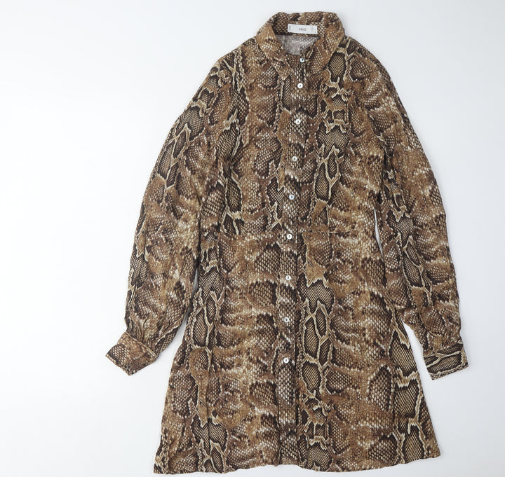 MNG Women's Brown Animal Print Shirt Dress XS