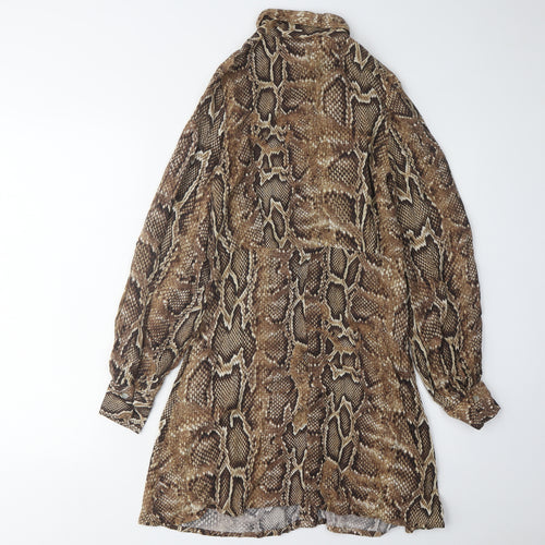MNG Women's Brown Animal Print Shirt Dress XS