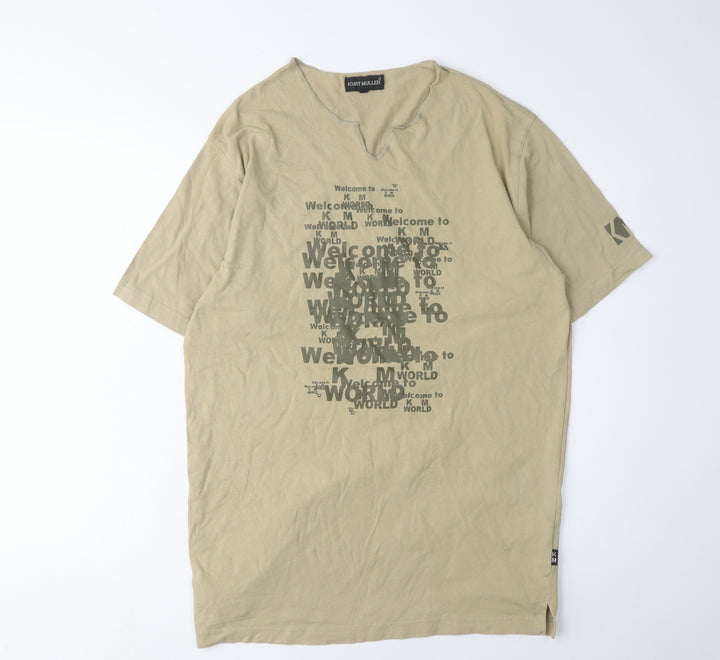 Kurt Muller Men's Beige Graphic T-Shirt, M Size, Short Sleeve