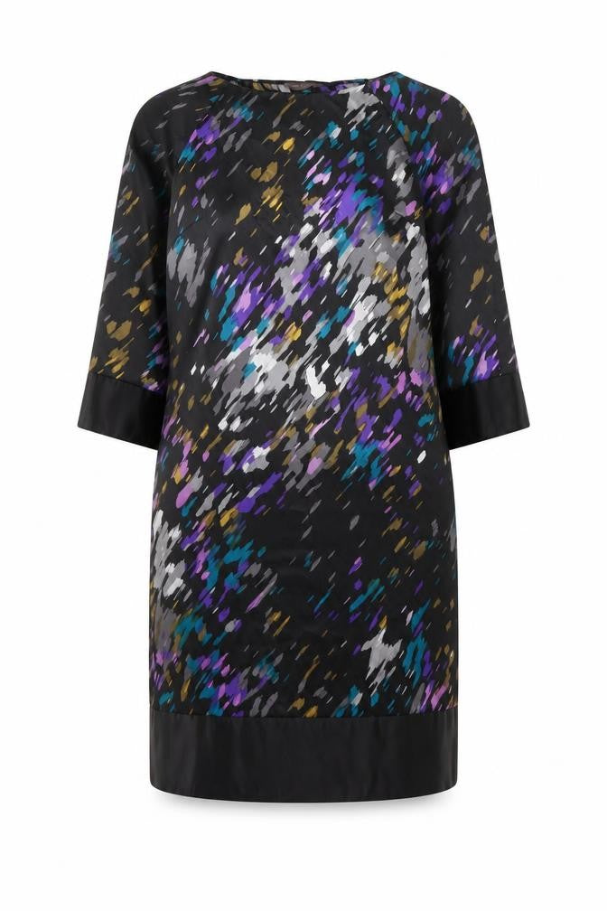 Front view of Marks & Spencer Women's Black Multicoloured Shift Dress, size 14