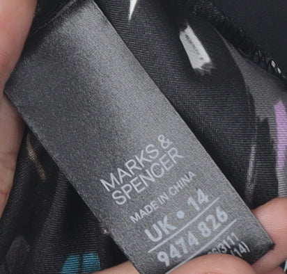 Marks and Spencer Women's Black Multicoloured Shift Dress Size 14