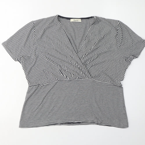 Precis Women's Black Striped Wrap T-Shirt Size L