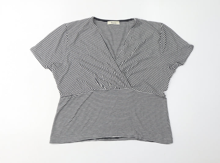 Precis Women's Black Striped Wrap T-Shirt Size L