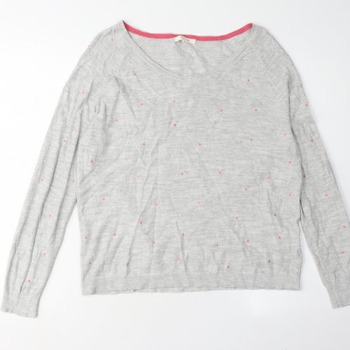 White Stuff Women's Grey V-Neck Polka Dot Pullover Jumper