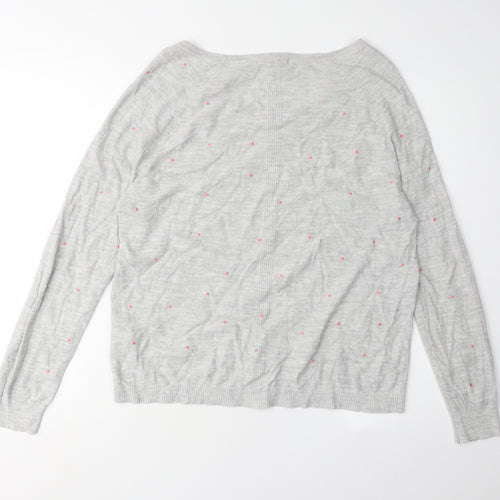 White Stuff Women's Grey V-Neck Polka Dot Pullover Jumper