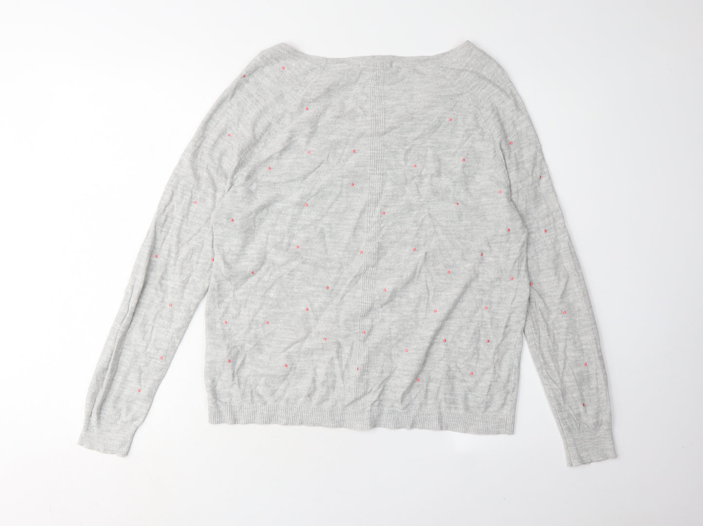 White Stuff Women's Grey V-Neck Polka Dot Pullover Jumper