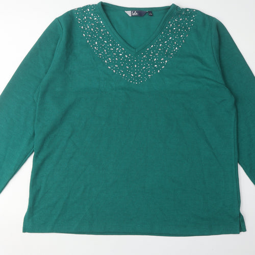 Isle Women's Green Pullover Jumper L V-Neck