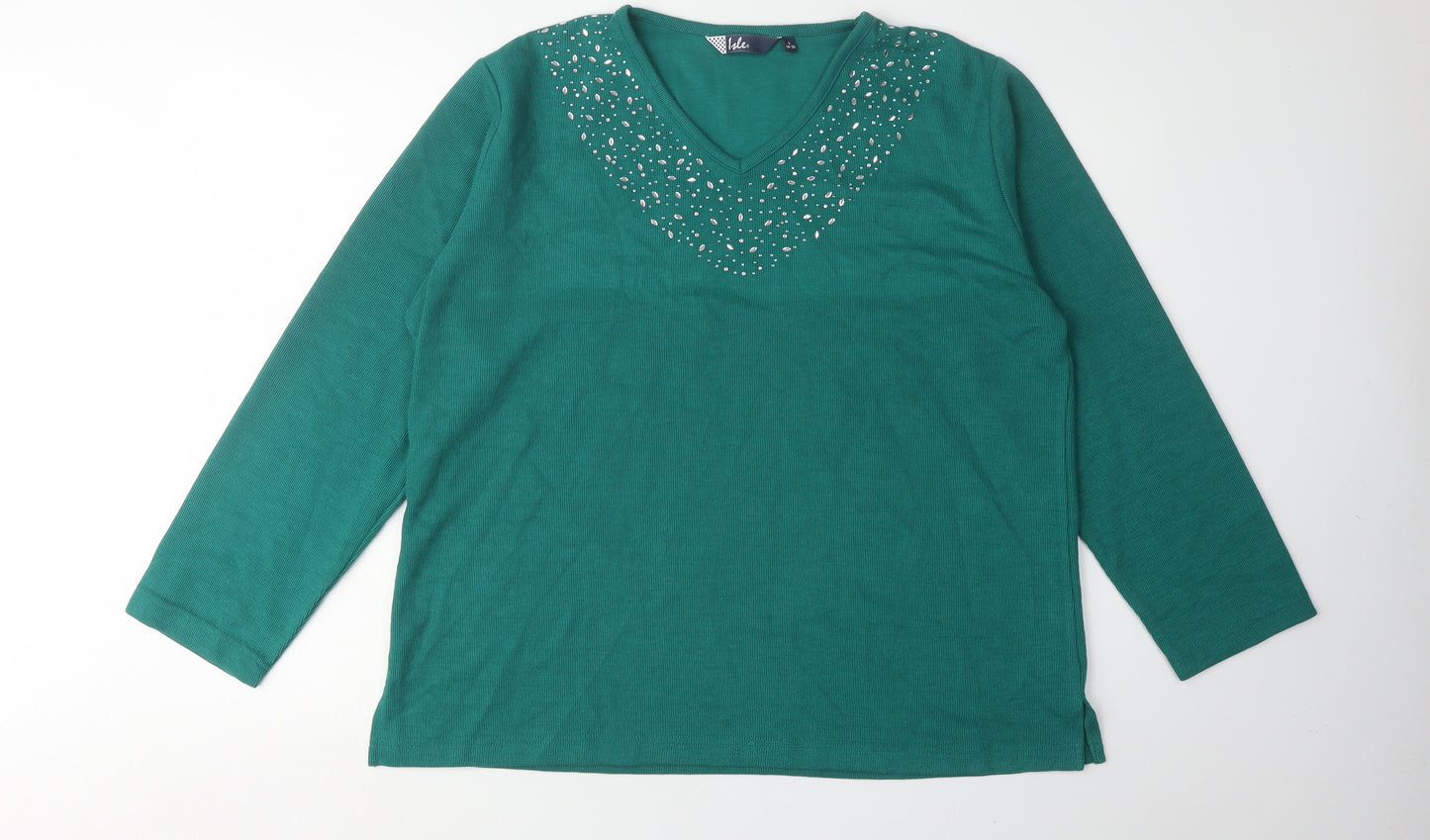 Isle Women's Green Pullover Jumper L V-Neck