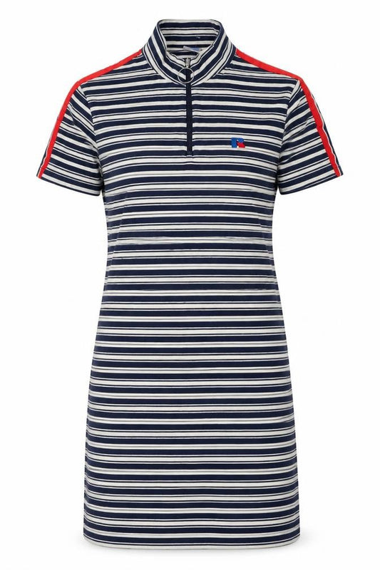 Front view of Russell Athletic Women's Multicoloured Striped T-Shirt Dress