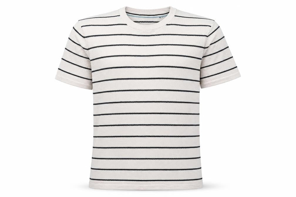 Front view of Hammond & Co. Men's Beige Striped T-Shirt L