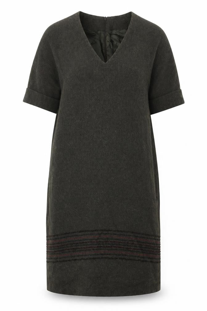 Front view of Massimo Dutti Women's Wool V-Neck Dress M
