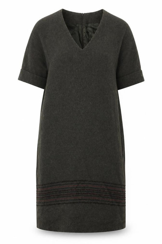 Front view of Massimo Dutti Women's Wool V-Neck Dress M