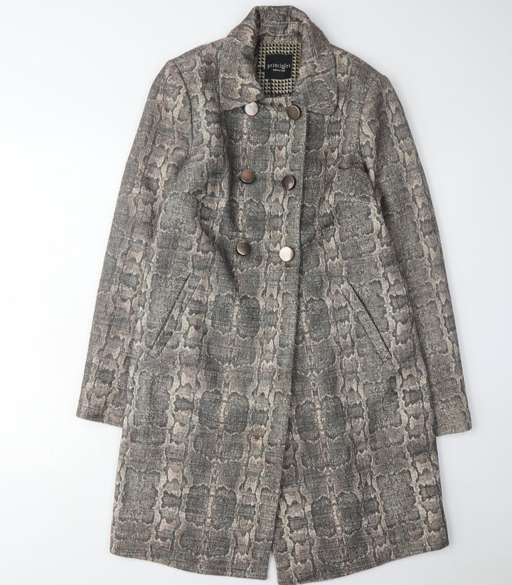 Principles Women's Grey Animal Print Pea Coat Size 10