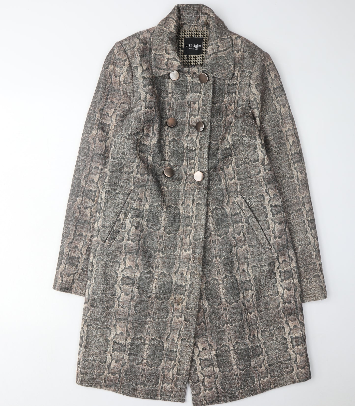 Principles Women's Grey Animal Print Pea Coat Size 10