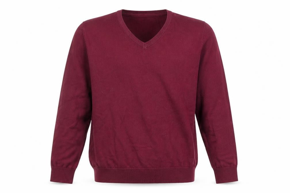 Front view of Paul James Men's Red XL V-Neck jumper