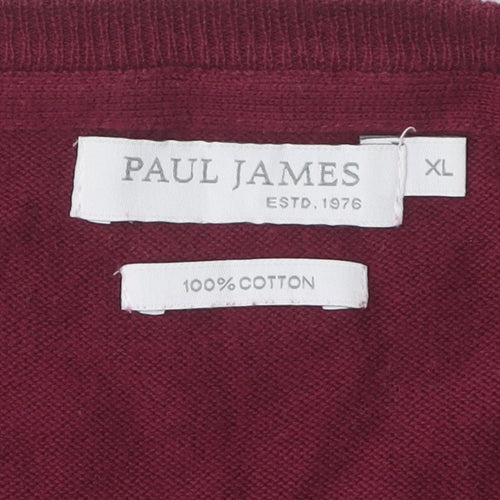 Paul James Men's Red XL V-Neck Pullover Jumper