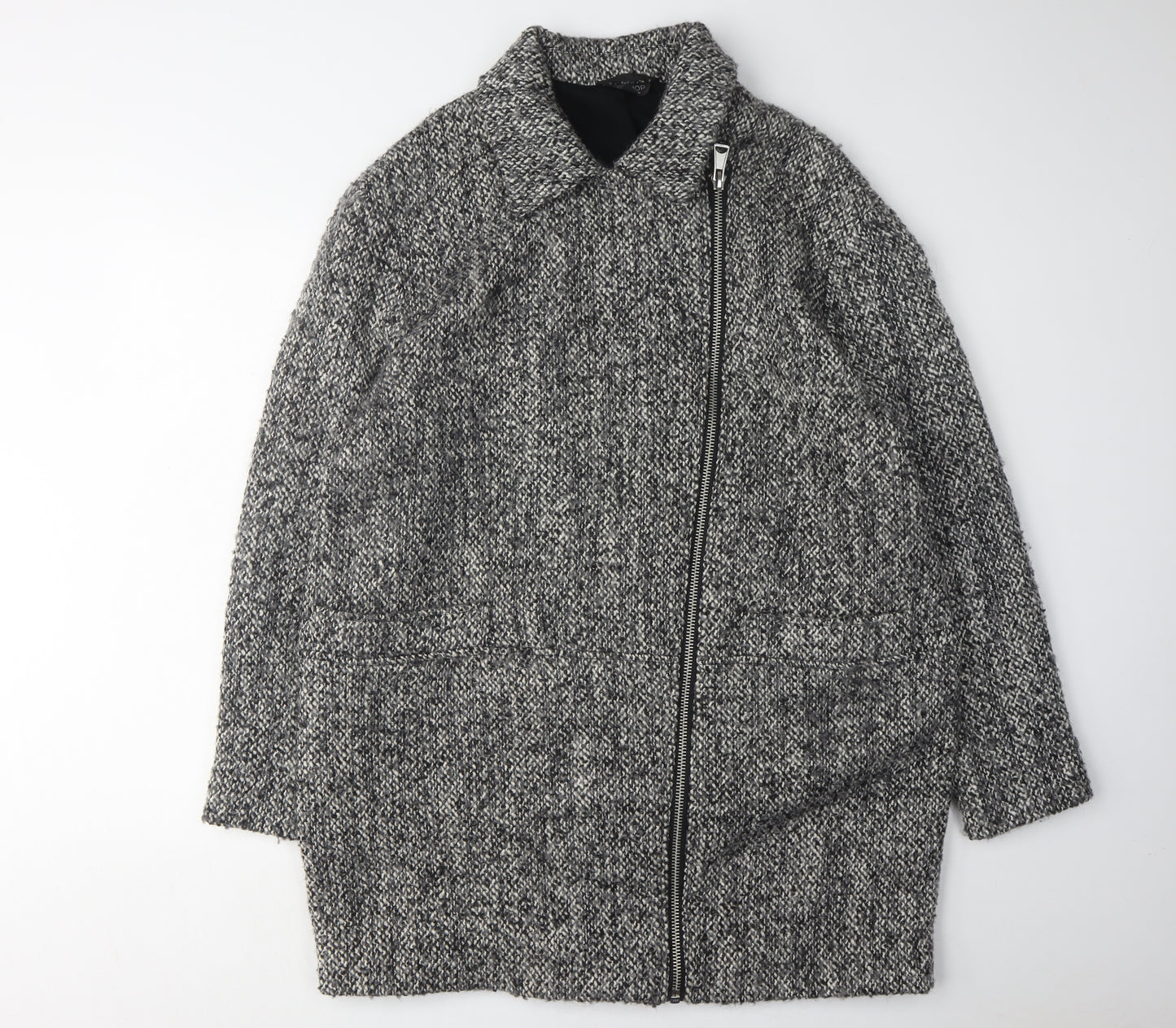 Topshop Women’s Black Grey Tweed Coat Size 16