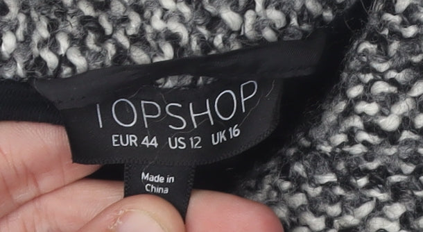 Topshop Women’s Black Grey Tweed Coat Size 16