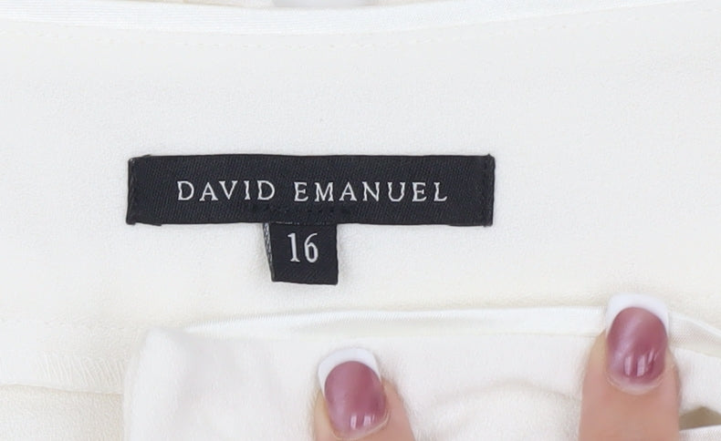 David Emanuel Women's Ivory Wide-Leg Trousers Size 16