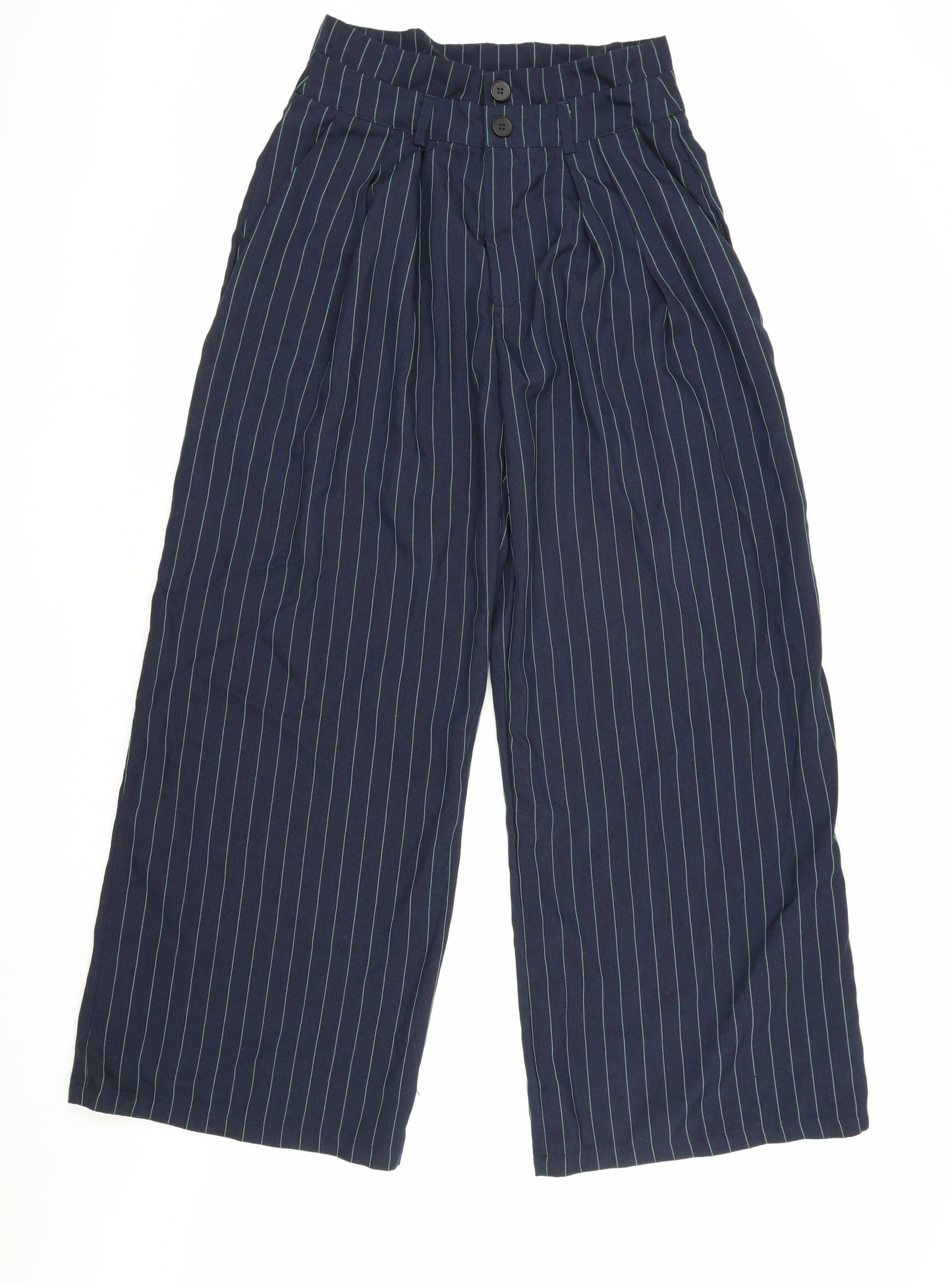 Cider Women's Blue Wide-Leg Striped Trousers L