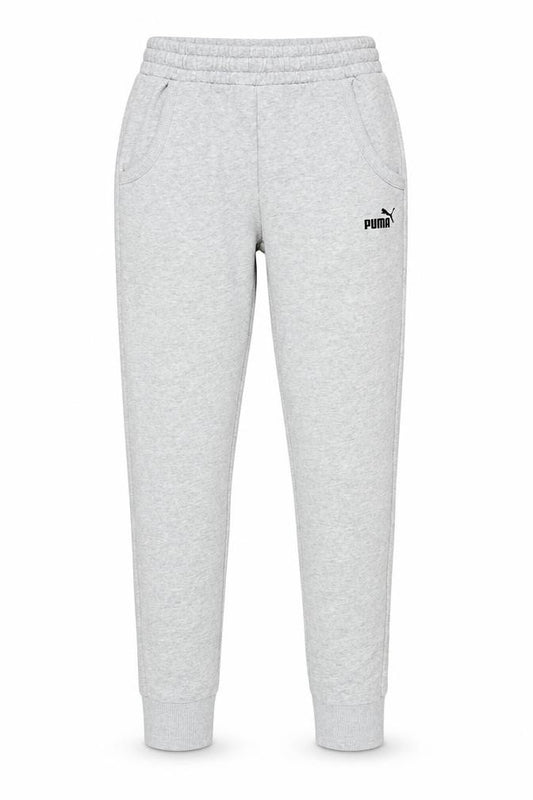 Front view of Puma Men's Grey Joggers, size S, Sporty Fleece Trousers