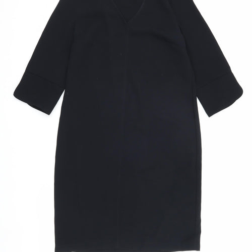 Marks and Spencer Black V-Neck Dress, Size 8, 3/4 Sleeve
