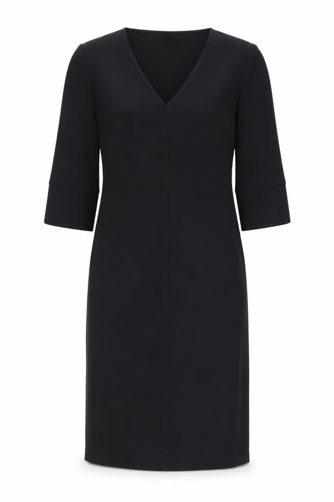 Front view of Marks & Spencer Black V-Neck Dress, size 8, 3/4 Sleeve